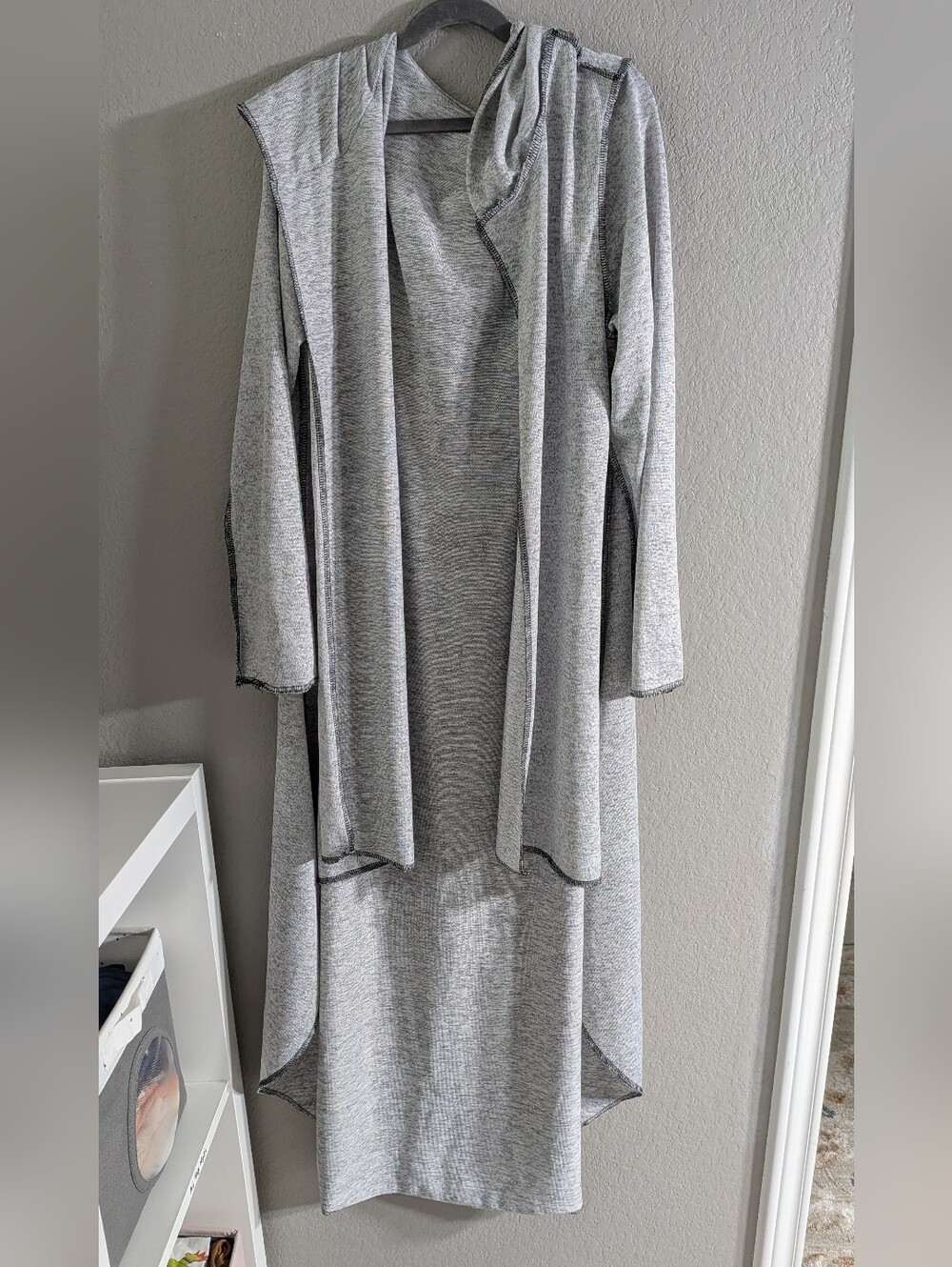MissLook Gray Hooded Open Front Mandala Duster Cardigan Boho Cloak XL